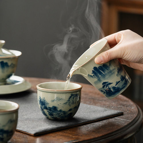 热销山水老陶泥公道杯匀杯手绘青花德化陶瓷分茶器家用茶海茶具配