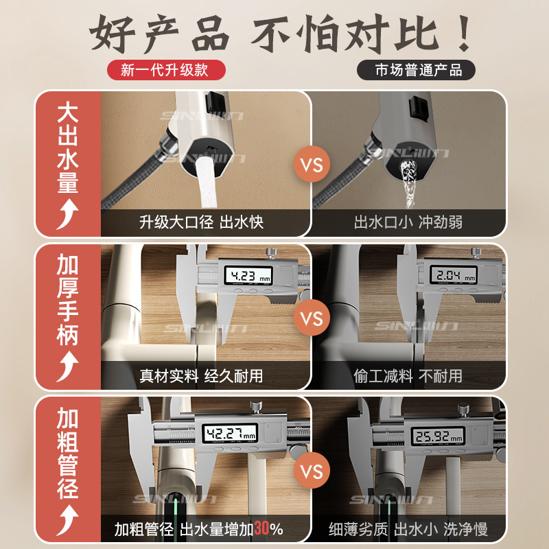 爆款数显飞雨水龙头洗脸盆抽拉卫生间升降冷热式家用洗手台面盆浴