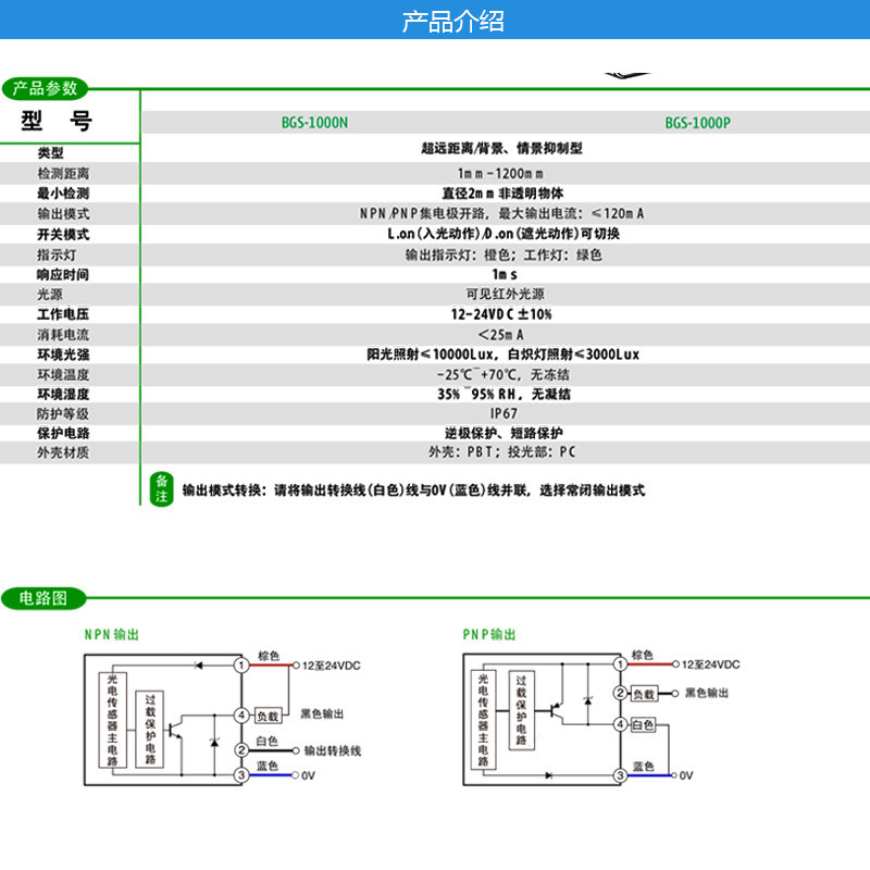 热销厂家直销baisbao光电开关抑制型-1000nbgs-1000p背景bgs
