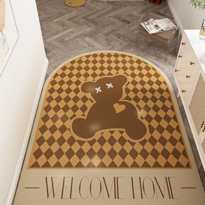 高级感棋盘格入户门进免洗可擦懒人皮革地垫家用玄关防水垫子门垫