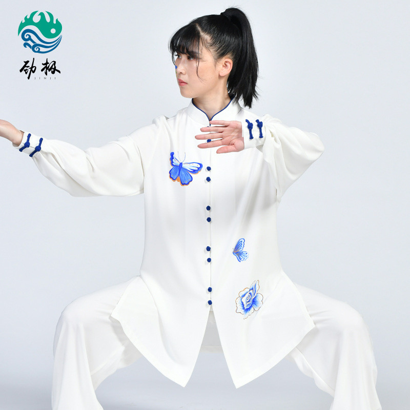 太极服秋冬女款弹力珍珠棉武术表演服练功服国风长袖蝶恋花套装