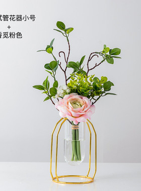 创意玻璃花瓶现代简约透明假花干花装饰摆件ins轻奢客厅插花