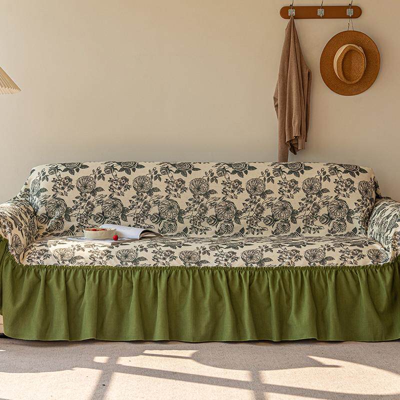 四季通用客厅沙发万能巾美式棉麻沙发垫盖全包套罩田园风防滑盖布