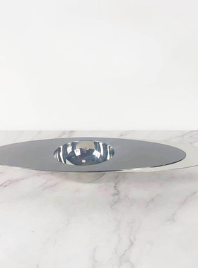 热销现代不锈钢银色金属椭圆样板间托盘客厅餐桌星际装饰果盘桌面