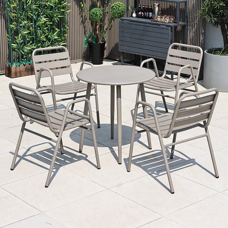 户外桌椅庭院高档天外摆室外阳台塑木露花园别墅长圆休闲桌椅组合