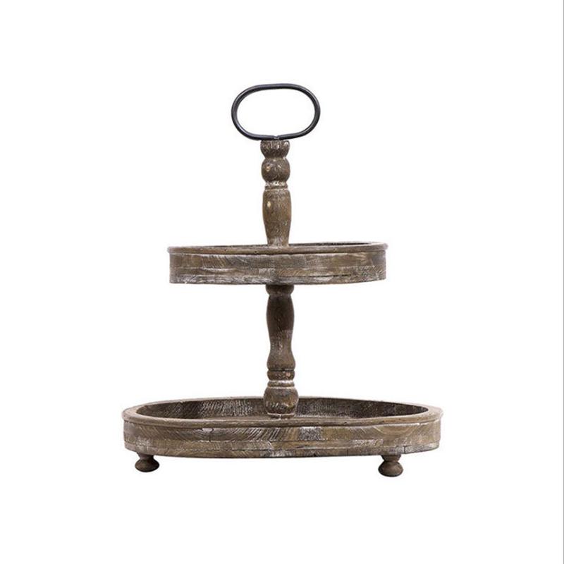 源头工厂简约时尚乡村做厨房农舍复古旧风格2层圆形双层糕点托盘