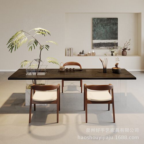 热销意式极简茶桌实木大板茶盘带茶台一体黑色设计师亚克力悬浮泡