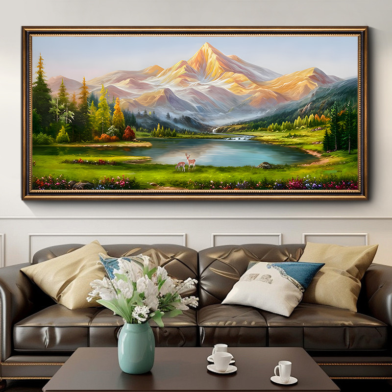 金山福鹿-横幅】美式复古客厅装饰画沙发背景墙寓意挂画大气壁画图片