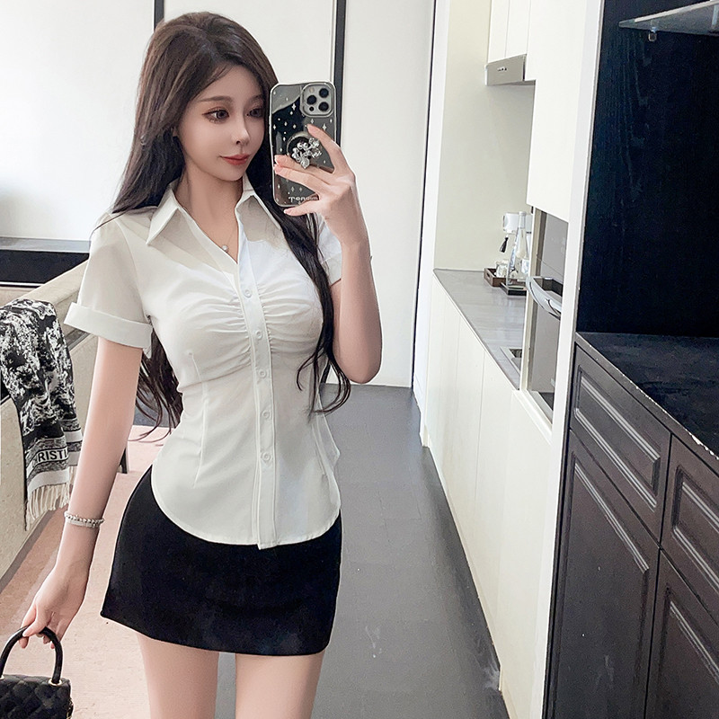 现货短袖白色衬衫工作服职业女气质修身面试正装秘书OL制服套装包