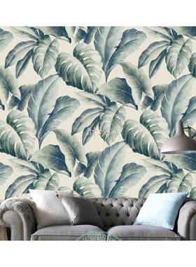 y禊35d北欧植物叶子绿色墙纸客厅沙发背景墙壁纸餐厅个性卧室壁画