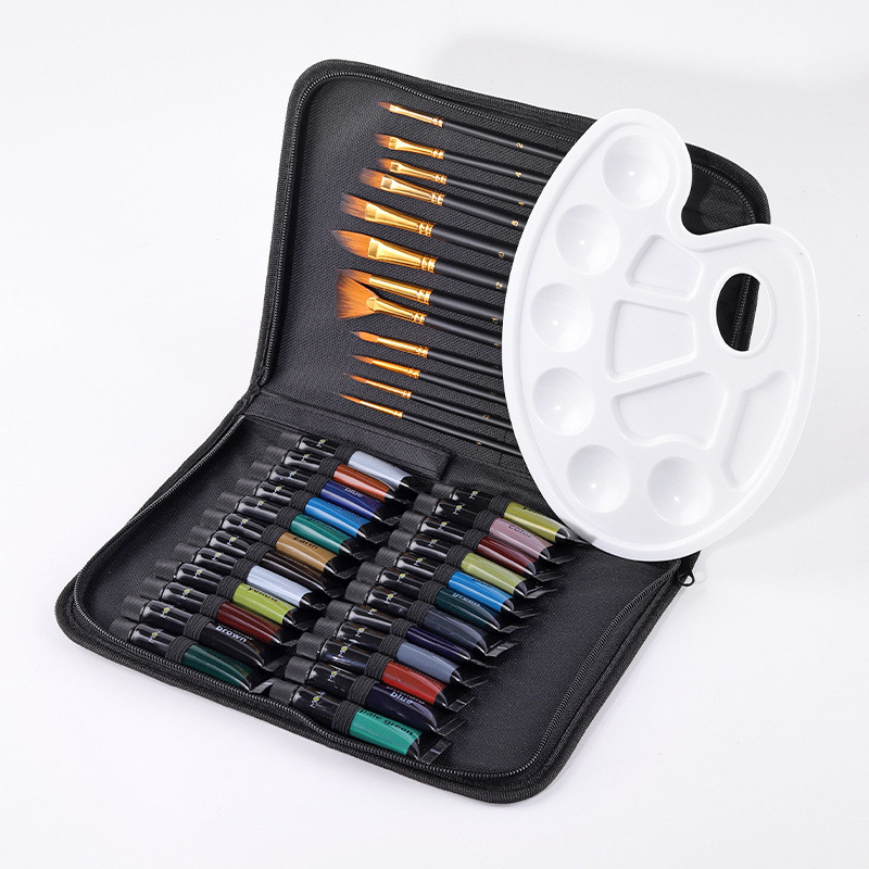12支画笔丙烯颜料套装24色丙烯颜料带包12ml包丙烯画美术