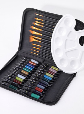 12支画笔丙烯颜料套装24色丙烯颜料带包12ml美术丙烯画包