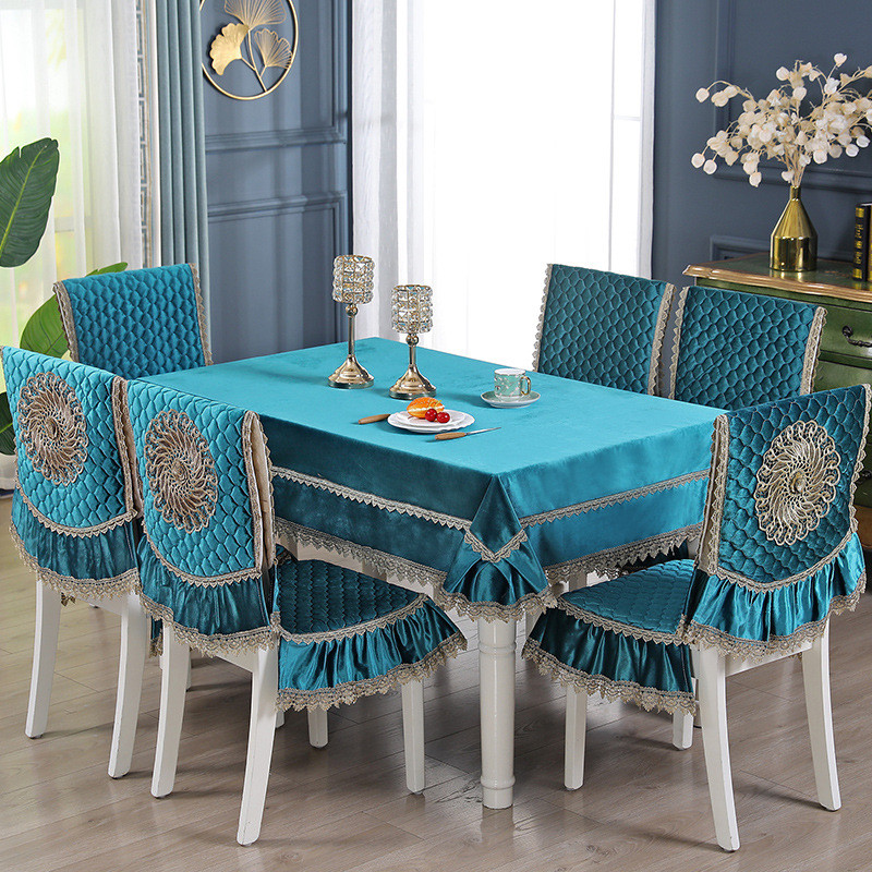 润泽罩新中式餐椅垫桌布套装茶几布长桌方桌圆桌家用餐桌椅垫套家