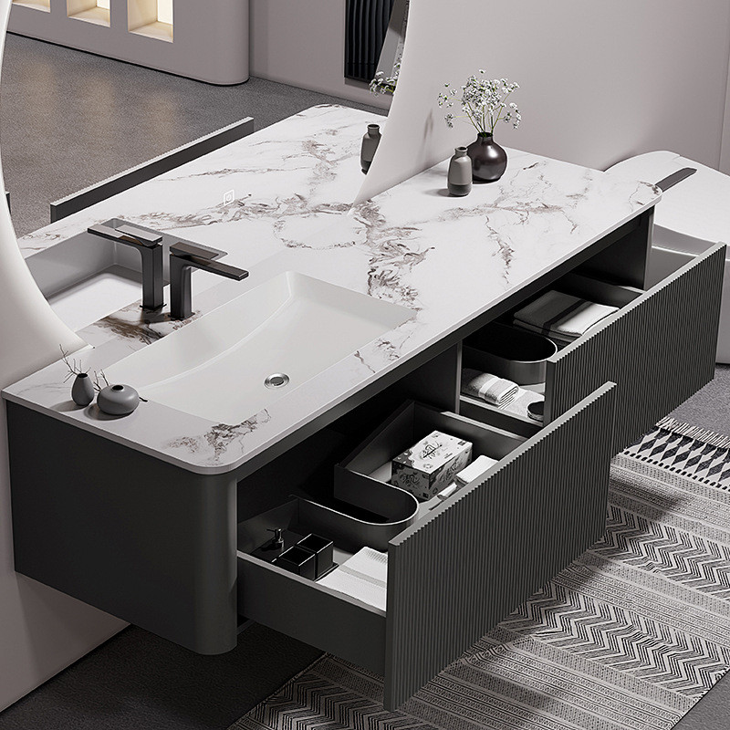 xyt意式极简浴室柜组合岩板无缝洗脸池盆洗手台一体卫生间洗漱台