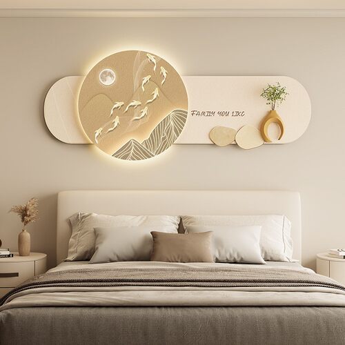 卧室床头挂画轻奢高级感led氛围灯主卧装饰画房间背景墙现代壁画