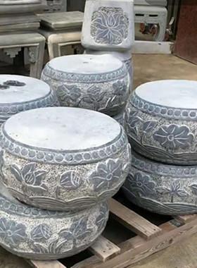 热销圆形石雕柱基石石墩子仿古墩墩石柱顶石石鼓底座柱础石青石柱