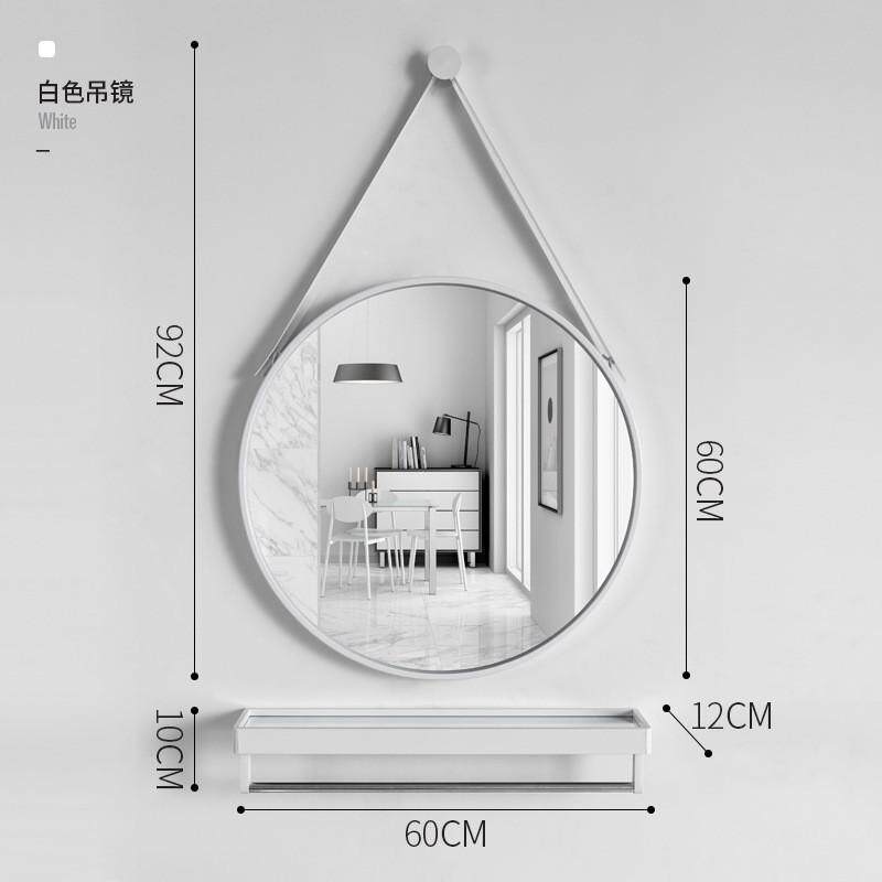 北欧简约浴室圆镜壁挂圆形吊镜打孔装饰镜卫生间镜子洗手间化妆镜