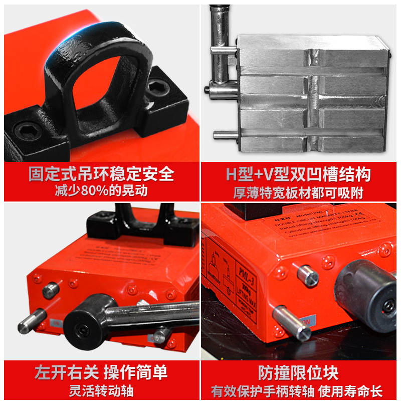 热销双磁路薄板磁力起重器1t起重吸盘永磁吊钢板移位吊装器磁铁磁