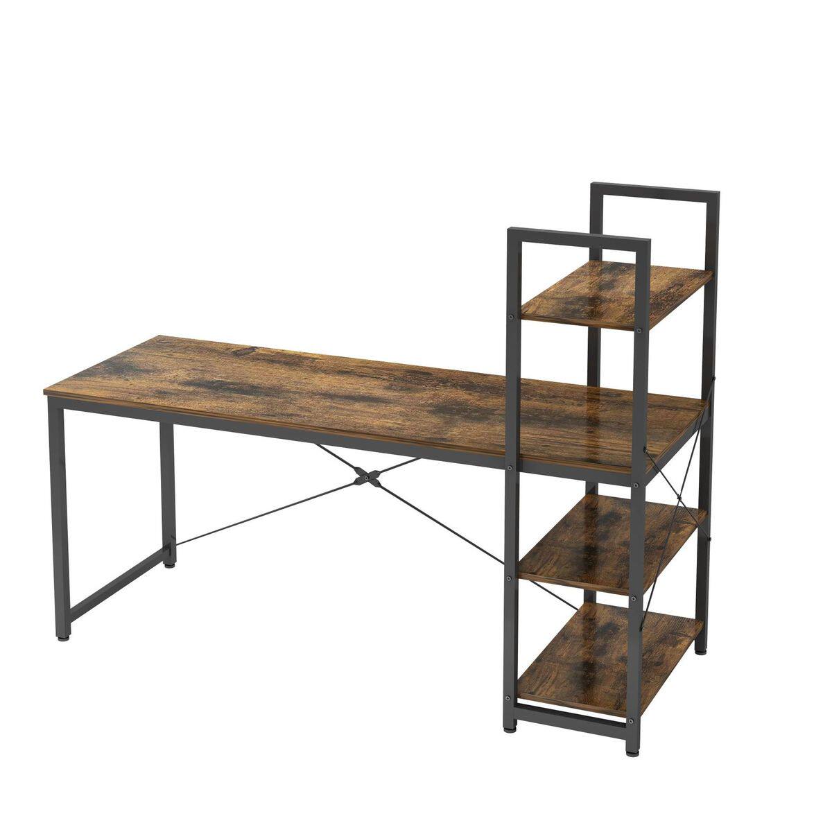 台式双层电脑桌带书架办公室收纳一体桌放打印机家用书房落地书桌