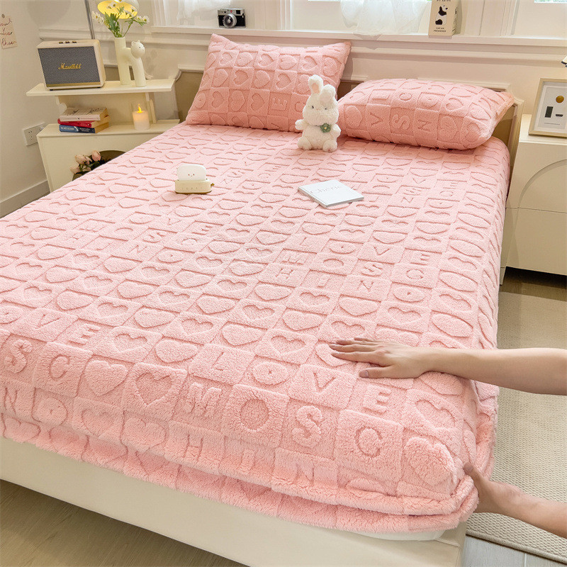 新款简约纯色床笠针织绒秋冬被套床单四季通用单裸睡席梦思保护套