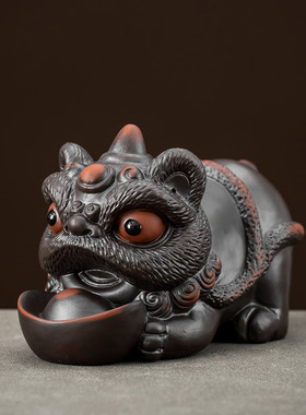 紫陶茶宠三足金蟾可养精品招财蟾蜍茶玩茶桌装饰高档紫砂茶宠摆件