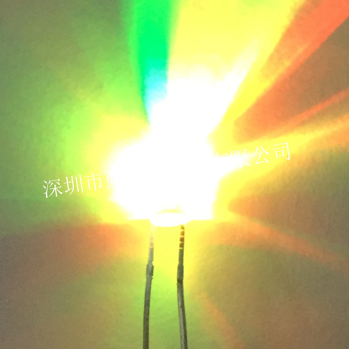 F3/3mm圆头七彩快闪RGB自闪短脚直插灯珠有边七彩LED发光二级管