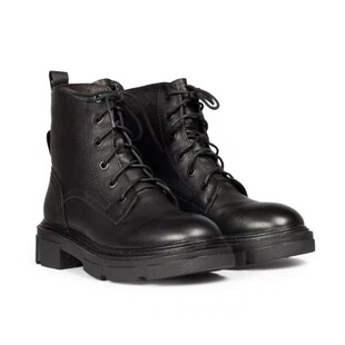 头层牛皮休闲马丁靴高跟女2023秋冬英伦风短靴系带百搭机车皮靴