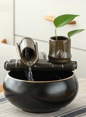小号流水生财摆件循环水鱼缸客厅喷泉陶瓷禅意家居招财茶桌面装饰