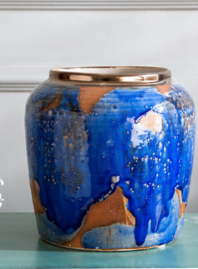 景德镇陶瓷器批发复古青铜风花瓶花瓶纯手工田园乡村风插花花瓶