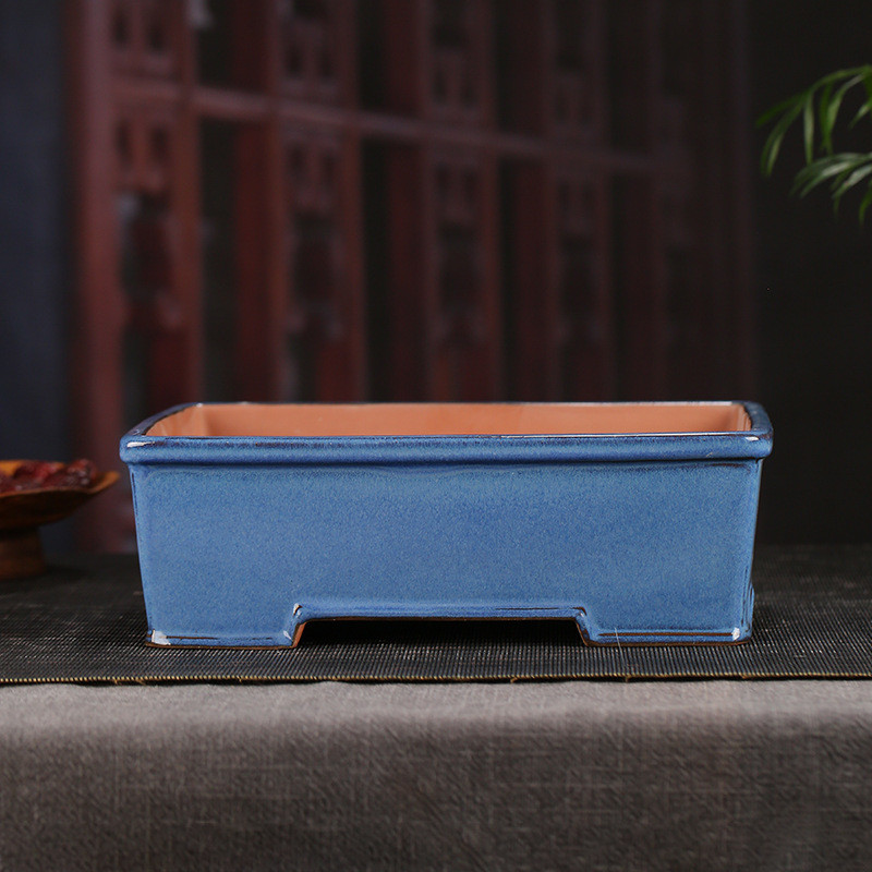 热销宜兴釉水紫砂花盆热销创意仿古长方形冰裂纹桌面文竹多肉盆景