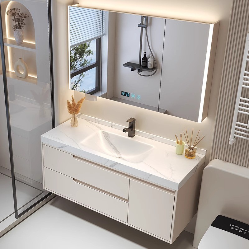 热销浴室柜组合岩板热弯一体盆现代简约轻奢卫生间洗漱台洗手洗脸