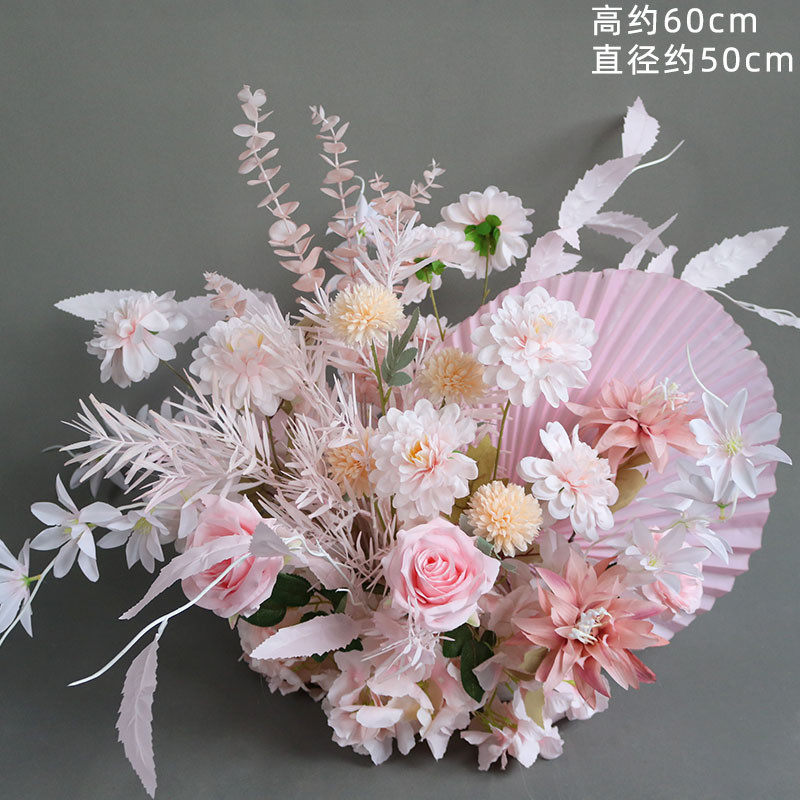 婚礼路引花红色香槟色盆花婚庆秋色花球花艺装饰布置仿真花盆道具