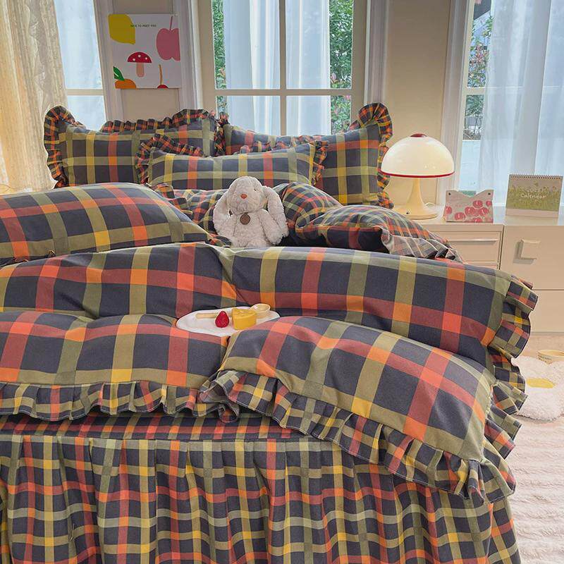 韩式花边小清新四件套床裙款水洗棉加厚磨毛亲肤公主风床裙四件套