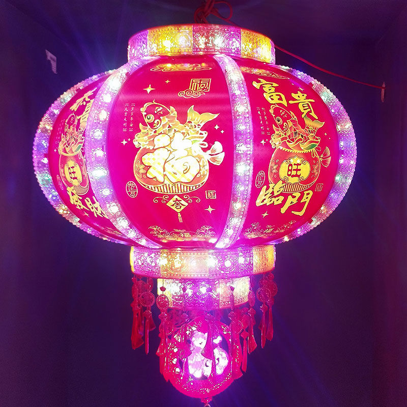 新款大红灯笼灯吊灯电动旋转春节新年七彩led走马灯厂家批发灯笼
