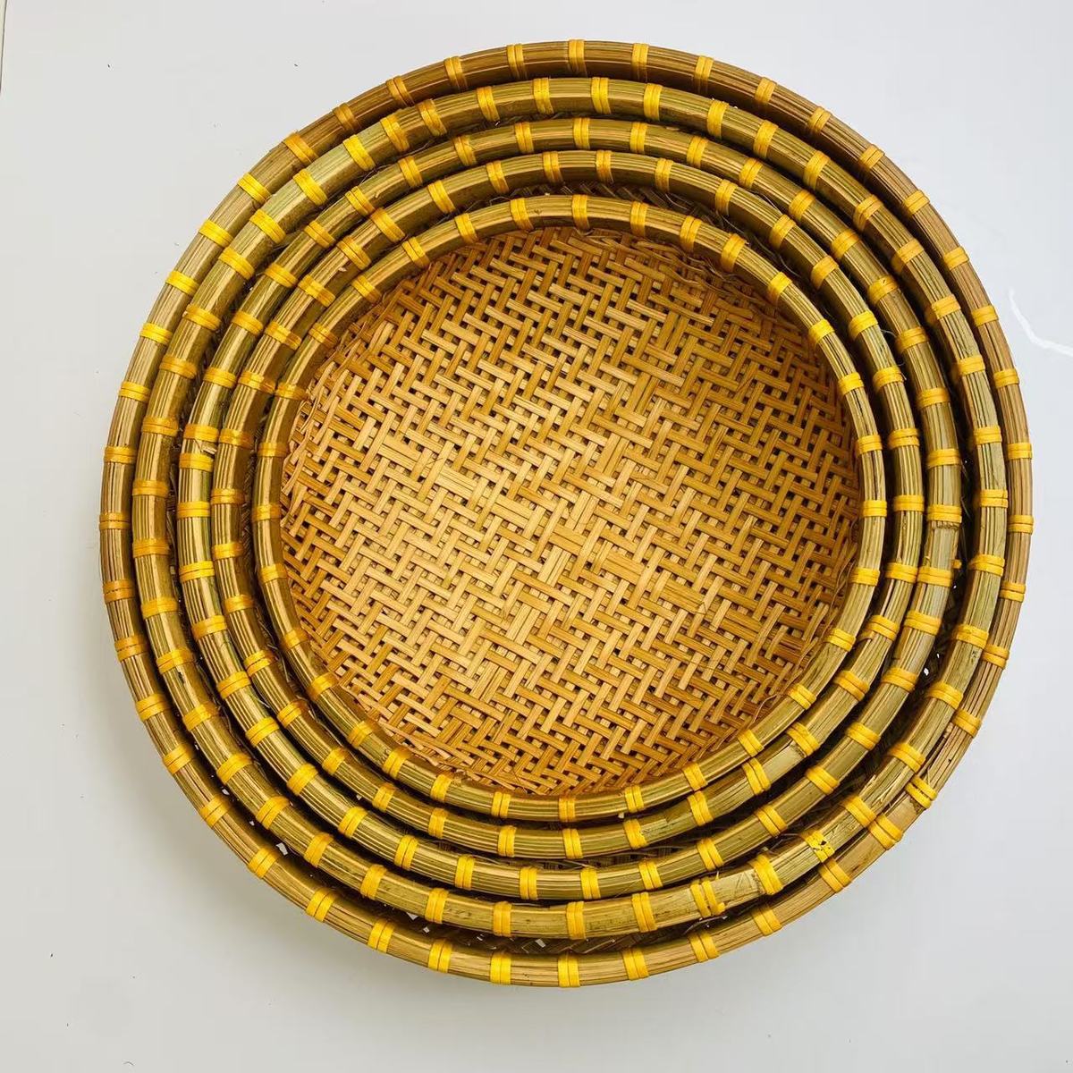 竹编馒头筐竹编制品烟熏簸箕农家竹篓手工防虫圆收纳沥水篮用筐