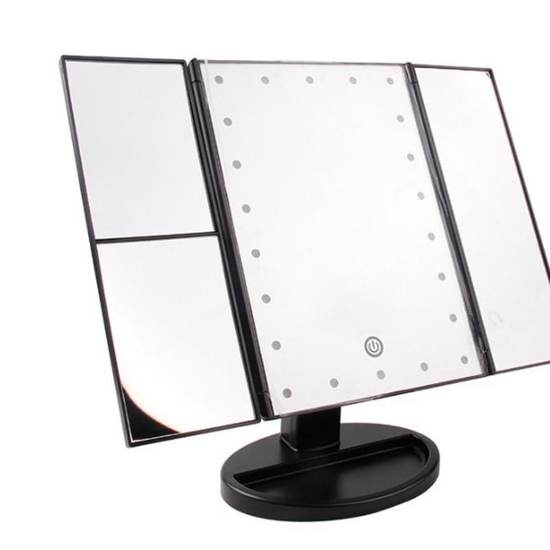 led化妆镜三折三面镜折叠补光美妆镜带灯美状镜便携随身梳妆镜