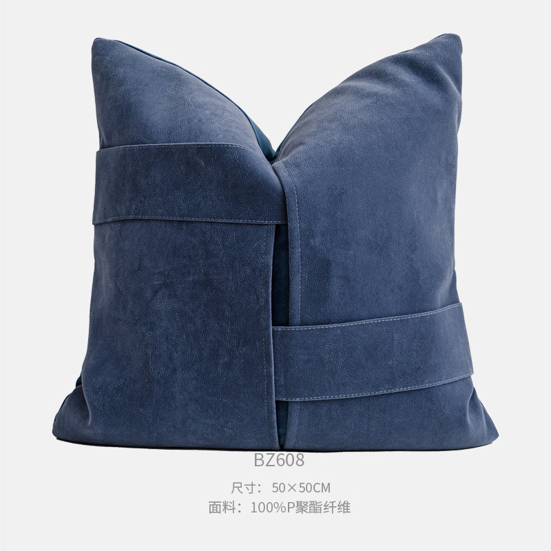 设计师创意深蓝色背带款抱枕沙发大靠枕套现代简约样板间高档靠垫