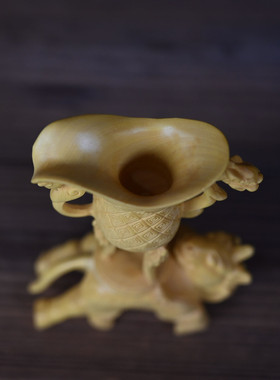 黄杨木瑞兽酒杯摆件 木雕器皿家居古典摆饰中式办公木质工艺品