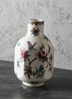 美式裂纹中式八方梅瓶复古青花瓷陶瓷花瓶高级感家居装饰花瓶摆件