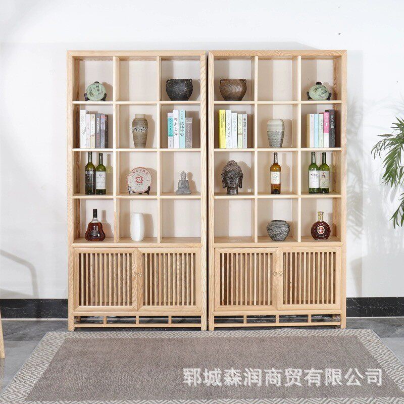 北方实木博古架老榆木展示柜书架多宝阁茶叶柜置物架文玩陈列架
