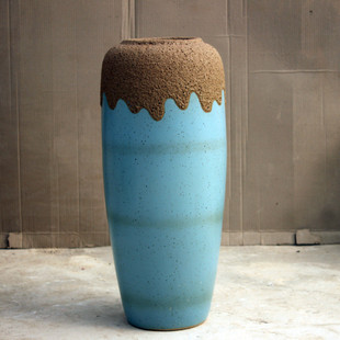 高温陶陶罐瓷土摆件落地大花瓶插花陶缸家居装饰花瓶插花器三件套