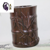 刻木质办公室笔筒工艺品摆件木雕批发实木节日礼品黑檀木笔筒创意