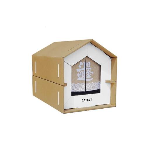 catkit日系猫窝猫别墅折叠秋冬保暖瓦楞纸房子猫猫抓板厂家黄白色