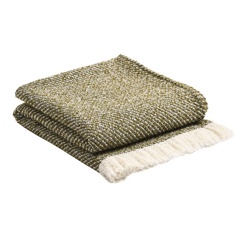 简约现代绿色条纹床尾巾搭毯样板搭酒店民宿售楼部沙发床房间新品