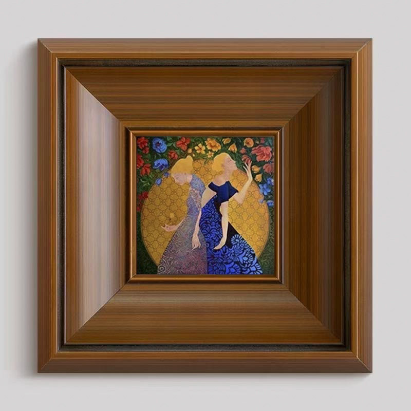 小众趣味中古人物小幅画芯装饰画 书房玄关挂画高分子画框复古