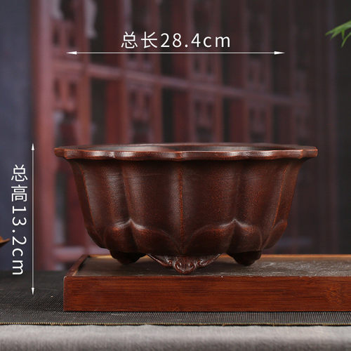 张治紫砂花盆诚批发筋纹莲花中大号圆盆海棠文竹盆景盆代发zsz19