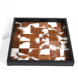 新品 创意棋盘格撞色马毛托盘样板间家居客厅卧室首饰收纳盘现代