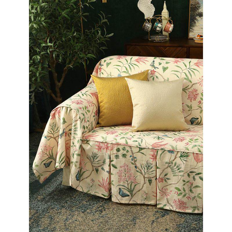 1pkn防猫抓美式花鸟沙发巾垫套全盖布防尘罩布艺欧式风格现代四季
