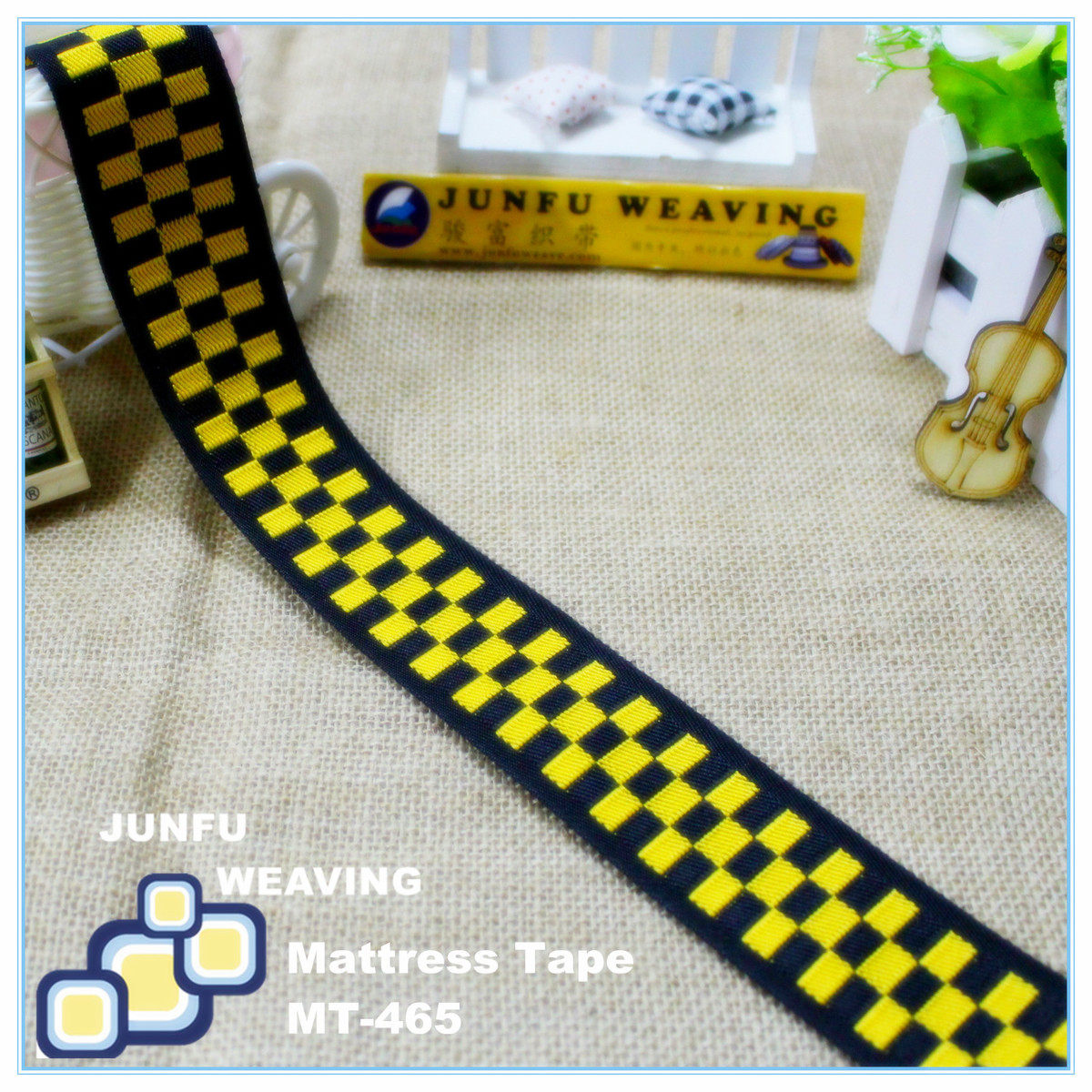 【床垫】边带围mt-465#黑底黄色格子提花包边带