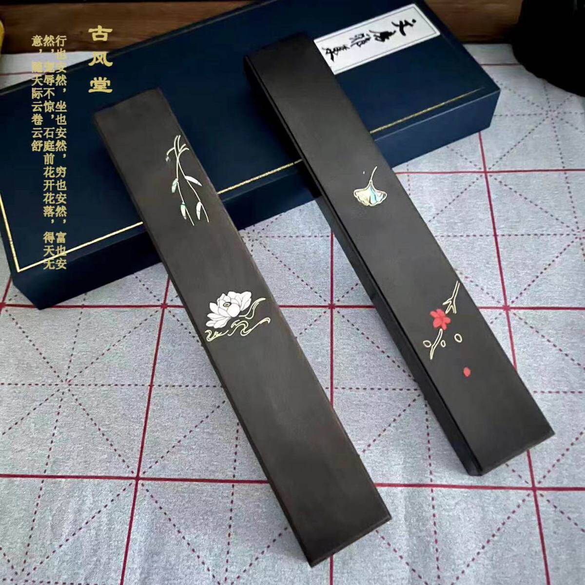 古风堂黑檀木镇尺木质镇尺实木镇尺嵌银丝镇尺批发